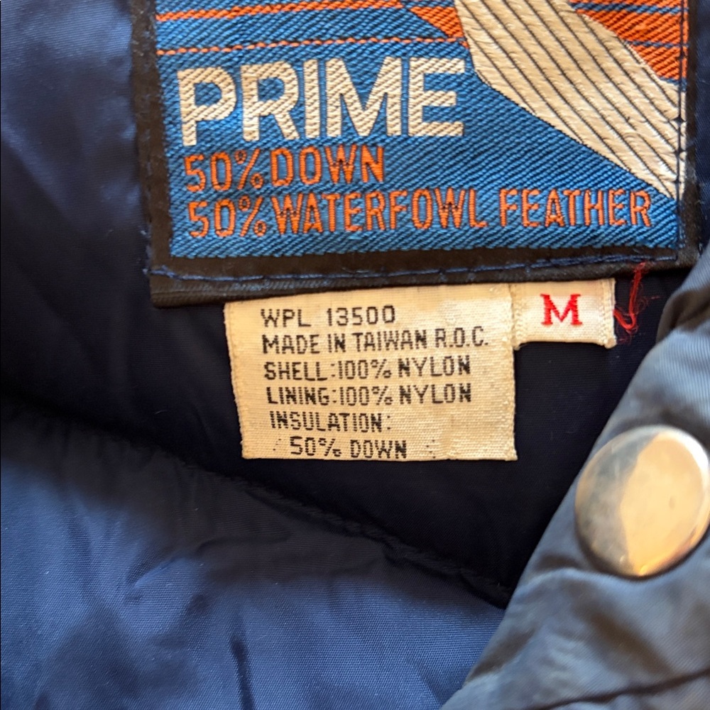 Antler Prime Navy Puffer Vest with Rainbow Chevron. 1986 ski pass attached. - Picture 7 of 9